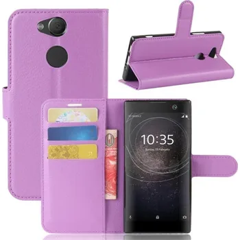 Pouzdro na mobilní telefon Litchi PU kožené peněženkové pouzdro na mobil Sony Xperia XA2 - fialové