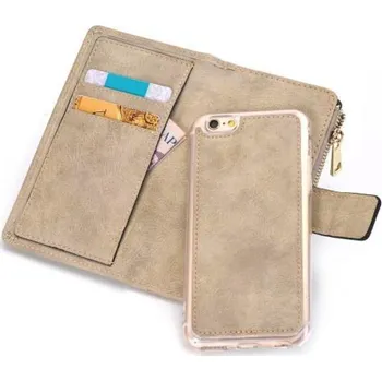Pouzdro na mobilní telefon Matte 2v1 peněženkové pouzdro s odnímatelným uchycením na iPhone 6s Plus a 6 Plus - béžové