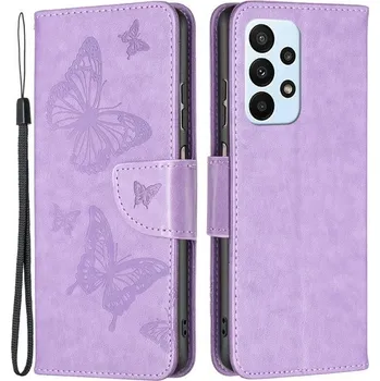 Pouzdro na mobilní telefon Butterfly PU kožené peněženkové pouzdro na mobil Samsung Galaxy A23 4G/5G - fialové