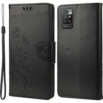 Pouzdro na mobilní telefon Flower PU kožené peněženkové pouzdro na mobil Xiaomi Redmi 10/Redmi 10 (2022) - černé