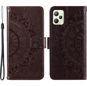 Pouzdro na mobilní telefon Mandala PU kožené peněženkové pouzdro na mobil Realme C35 - hnědé