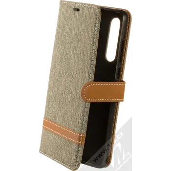 Pouzdro na mobilní telefon 1Mcz Canvas Line Book flipové pouzdro pro Huawei P30 šedá hnědá (grey camel)