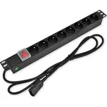 PD.0810.100 - 19" napájecí panel, 1U, 8x 230 V, vypínač, zástrčka C14