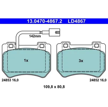 Brzdová destička Sada brzdových destiček, kotoučová brzda ATE 13.0470-4867.2