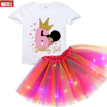 Dívčí sukně Čína Dívčí narozeninový set trika a svítící tutu sukně - 6 let Barva: Růžová, Velikost: 120 triko + uni sukně