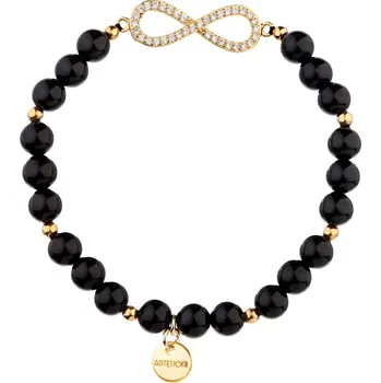 Náramek Pozlacený náramek z mosazi s acháty a zirkony - nekonečno - AR530-4468