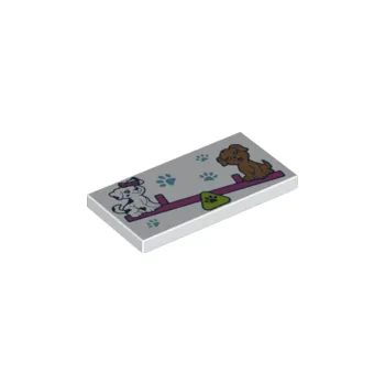 Stavebnice LEGO 87079pb1103 White Tile 2 x 4 with Paw Prints and 2 Dogs on Dark Pink Seesaw (Bílá dlaždice 2 x 4 s otisky tlapek a 2 psy na tmavě růžové houpačce)