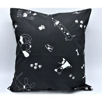 Dekorativní polštářek Povlak na polštář černý, Hraví pejsci 40 x 40 cm (Povlak na polštář se psem, pes, pejsek)