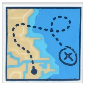 Hračka 3068bpb2011 White Tile 2 x 2 with Groove with Map of Coastline (Bílá dlaždice 2 x 2 s drážkou s mapou pobřeží)