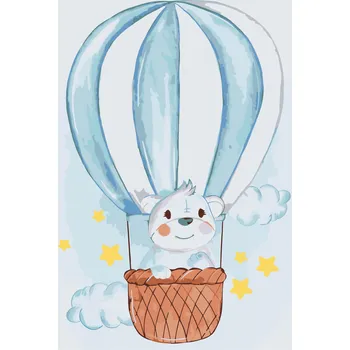 Malování podle čísel - Medvídek v balónu Velikost: 40x60cm, Rámování: Pouze srolované plátno
