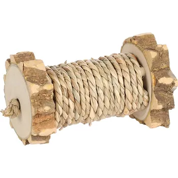 Pro hlodavce Hračka pro hlodavce FLAMINGO - Charro válec ze dřeva se sisalem 14x6,5x6,5cm