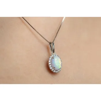 Přívěsek Couple, Půvabný přívěsek Ophelia se syntetickým opálem a zirkony, bílé zlato, 5270510-0-0-18