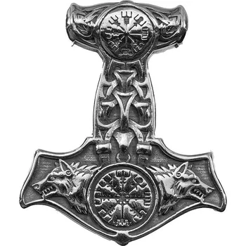 Přívěsek River Šperky. Ocelový přívěsek 9925050 - mytologický symbol bájné Thorovo kladivo s vlky. SLEVA