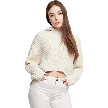 Dámská mikina Krátký pletený oversize svetr do pasu a s kapucí Urban Classics Barva: bílá mléčná, Velikost: XXL