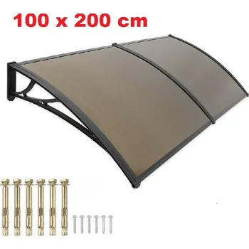 Vchodová stříška, přístřešek nad dveře a okna 100 x 200 cm, nedělená (Barva: Černá, hnědá, nedělená polykarbonátová deska)