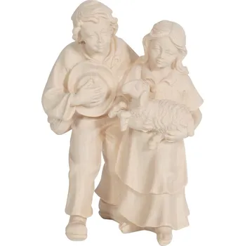 Vánoce Ornatis Děti s jehnětem Provedení: Přírodní bez malování, Velikost stojících figur dospělých postav: 25 cm Dřevěná vyřezávaná soška dětí s jehnětem