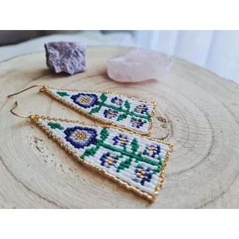 Náušnice Šité náušnice FOLKLORE z korálků fialové - Petrael 0001324