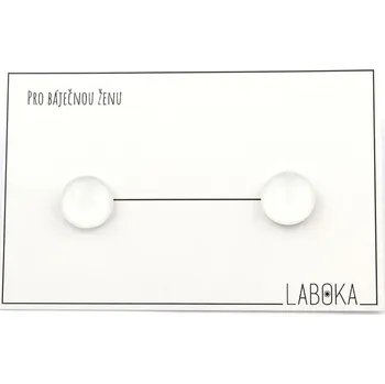 Náušnice Bílé skleněné náušnice pecky 14mm-Laboka 0001260