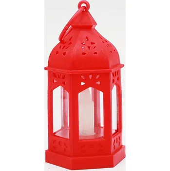 Vánoční dekorace Dekorační lucerna hexagon s LED svíčkou (červená)