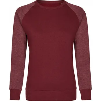 Dámská mikina Přiléhavá teplá mikina Miners Mate přes hlavu s kontrastními rukávy Barva: vínová mikina s melírovými rukávy, Velikost: XXL MY520