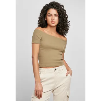 Urban Classics Elegantní dámský top do pasu se spadlými rameny Barva: Khaki, Velikost: 5XL