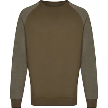 Pánská mikina Silnější mikina Miners Mate přes hlavu s kontrastními rukávy Barva: zelená olivová mikina s melírovými rukávy, Velikost: 3XL MY510