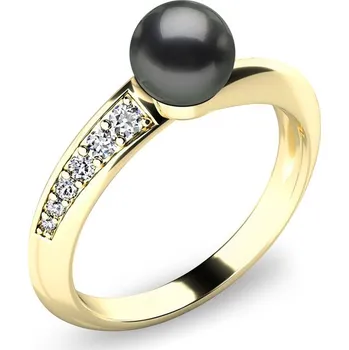 Prsten Dámský prsten přírodní diamant 0.158 ct černá perla a brilianty 140011-ZL-FW-Black velikost 51