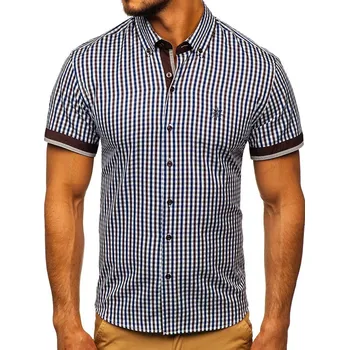 Pánská košile Hnědá pánská kostkovaná košile s krátkým rukávem Bolf 4510 - XL