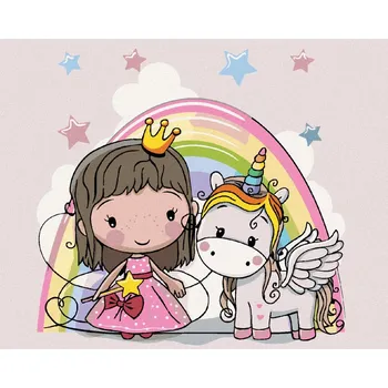 Diamondi Diamantové malování - PRINCEZNA A JEDNOROŽEC Rozměr: 40x50 cm, Rámování: bez rámu a bez vypnutí plátna