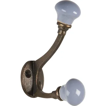 Věšák Nástěnný kovový háček s modrou knopkou - 5*3*9 cm