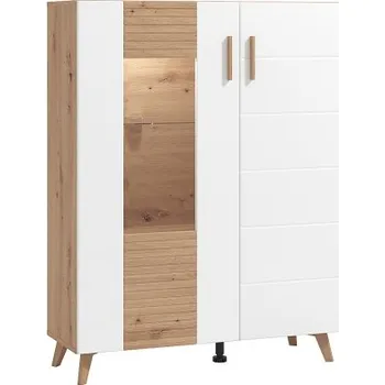 Knihovna Široká vitrína s vnitřním osvětlením Jett - dub artisan/bílá