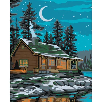 Hračka Diamondi Diamantové malování - CHATA POD NOČNÍ OBLOHOU Rozměr: 40x50 cm, Rámování: bez rámu a bez vypnutí plátna