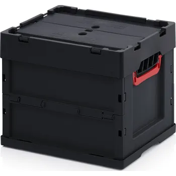 paleta ESD skládací přepravky s víkem 40 x 30 x 32 cm - Dopravní černá - materiál: ESD PP - ESD FBD 43/32