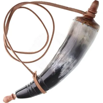 Karnevalový kostým Lord of Battles Ručně vyráběná prachovnice z pravého buvolího rohu s dřevěnou zátkou - Outlet