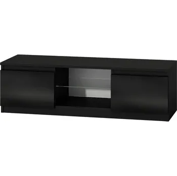 Televizní stolek TV komoda MALVÍNA 140, černá/černý lesk