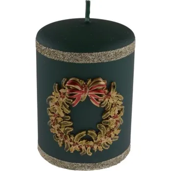 Svíčka Svíčka válec 70x100mm Věnec, Mat, tm. zelená