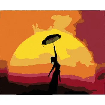 Hračka Diamondi Diamantové malování - ŽENA S DEŠTNÍKEM A ZÁPAD SLUNCE Rozměr: 40x50 cm, Rámování: vypnuté plátno na rám