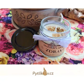 Svíčka Magická svíčka ze sojového vosku Zdraví (Přírodní svíčka ze sojového vosku pro ochranu vás i vašeho domova. Vyrobená ručně dle magických pravidel. Vonná dárková svíčka vhodná i jako milý dárek pro osobu, kterou chcete ochránit. Při jeho spalování nevznika