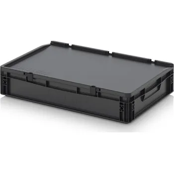 paleta ESD euro přepravky včetně víka s panty 60 x 40 x 13,5 cm - Dopravní černá - materiál: ESD PP - ESD ED 64/12 HG