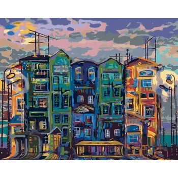 Diamondi Diamantové malování - VYSOKÉ DOMY V AMSTERDAMU Rozměr: 40x50 cm, Rámování: vypnuté plátno na rám