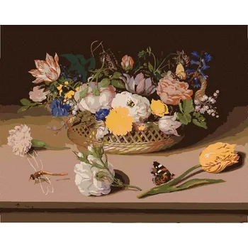 Diamondi Diamantové malování - ZÁTIŠÍ KVĚTIN (AMBROSIUS BOSSCHAERT) Rozměr: 40x50 cm, Rámování: bez rámu a bez vypnutí plátna