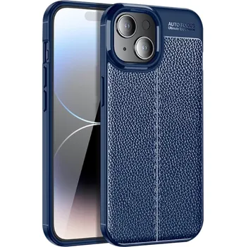 Pouzdro na mobilní telefon Litchi odolný gelový obal na iPhone 15 Plus - modrý