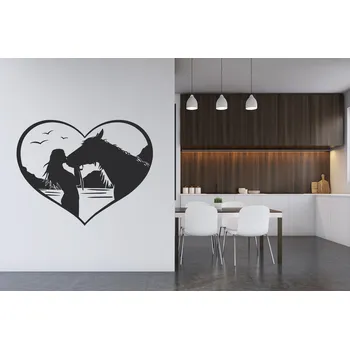 Samolepící dekorace Lepy.cz Samolepka na zeď Kůň a žena - Srdce Velikost (šířka x výška): 75x58cm, Barevná varianta: Světle šedivá