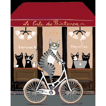 Hračka Diamondi Diamantové malování - KOCOUR NA KOLE PŘED KAVÁRNOU Rozměr: 40x50 cm, Rámování: vypnuté plátno na rám