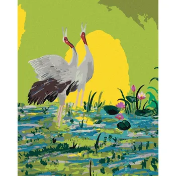 Hračka Diamondi Diamantové malování - DVA JEŘÁBI NA ZELENÉM POZADÍ Rozměr: 40x50 cm, Rámování: bez rámu a bez vypnutí plátna