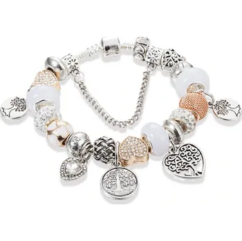 Náramek B-TOP Módní náramek s korálky "STROM ŽIVOTA" - stříbrná/zlatá Délka: 21cm