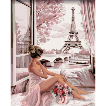 Diamondi Diamantové malování - VÝHLED NA EIFFELOVKU Rozměr: 40x50 cm, Rámování: bez rámu a bez vypnutí plátna