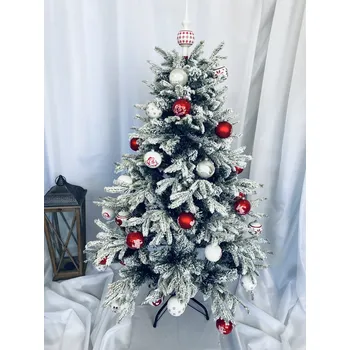 Vánoční ozdoba Irisa Zasněžený vánoční strom - Nordic Krása 150 cm bílo-červený s veselými dekory Balení: 50 ks, Barva: červená;bílá