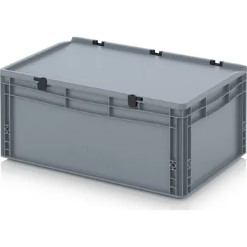 paleta Euro přepravky včetně víka s panty 60 x 40 x 28,5 cm, držadla zavřená - Stříbrošedá - materiál: PP - ED 64/27 HG