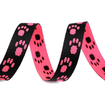 Syntetický popruh šíře 15 mm, černý s růžovými tlapkami